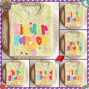 Preppy Back To School Floral Bundle Png, First Day Of School Designs, Kindergarten To Third Grade, Retro Teacher Neon Png, Digital Download