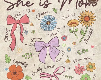 Sie ist Mama Kokette Png, christliche Mama Png, Boho Blumenmama Png, Mama Png, Muttertagsgeschenk Png, Bibelverse, Mama Png, digitaler Download
