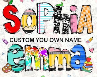 Alphabet PNG Bundle, Custom Kid Name School Clipart, Back To School PNG, Personalized School , Fun Graphics for Kids Png, Digital Download,