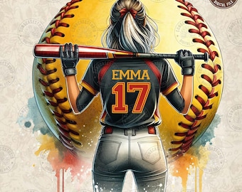 Benutzerdefinierte Softball Png, personalisierte Softball Mädchen Png, Softball Spieler Shirt mit Name & Trikotnummer Png, Mama Geschenk Png, digitaler Download
