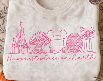 Happiest Place On Earth PNG: Magical Castle Floral Design, Family Vacation Shirt PNG, Vintage Kingdom Style, Digital Download