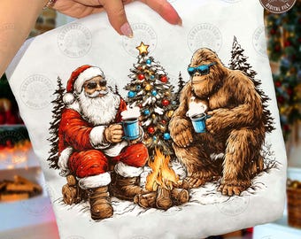 Funny Santa and Bigfoot Christmas PNG: Merry Squatchmas Friends Holiday Design, Trendy Christmas Crew Shirt Art, Digital Download