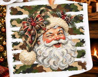 Camo Santa PNG: Camo Christmas PNG, Reindeer Santa Hunting Design, Christmas Vibes Png, Retro Christmas Tree Png, Digital Download