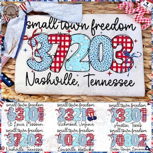 Small Town Freedom Postnummer Png: USA Coquette 4 juli-tröja PNG, digital nedladdning
