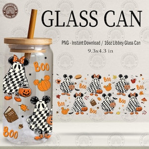 Cartoon Mouse Friends 16oz Glass Can Wrap Png, Halloween Pumpkins Libbey Glass Can Png, Halloween Cartoon Glass Can Wrap, Digital Download