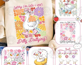 6 Silly Goose Bundle Png, Floral Goose PNG, Mama Goose Retro Png, Funny Mama png, Boho Floral Png, Preppy Girly Design Png, Digital Download