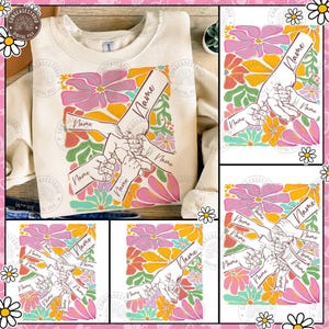 1-10 Hands Mom/Babcia i Childs Png Bundle, Boho Mother&#39;s Day Hands Png, Niestandardowe imię Hand Kid Name, Prezent Best Mom Ever, Pobieranie cyfrowe
