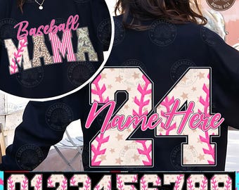 Custom Baseball Mama PNG: Coquette Baseball Mom Design, Personalized Baseball with Kids Name Number Shirt Design, Digital Download