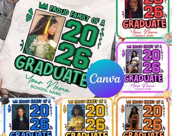Editable NAME And SCHOOL Canva Graduation Shirt Templates 2026: Senior Class Graduate 2026 PNG, Proud Family T Shirt, Digital Download