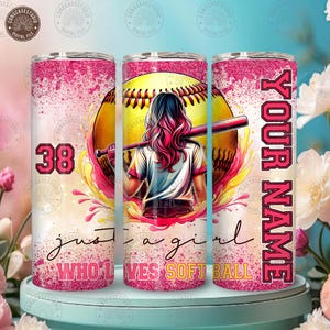 Custom Just A Girl Who Loves Softball Tumbler Png, Softball Girly 20oz Tumbler Wrap Png, Custom Softball Kids 20oz Tumbler, Digital Download