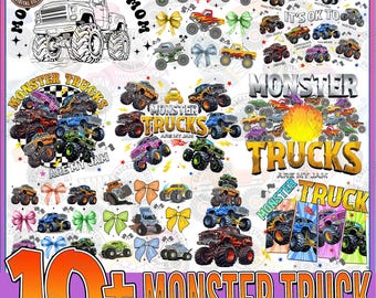 10+ Monster Truck PNG-paket: Monster Trucks Are My Jam-tröjadesign, sublimering av monstertruck för pojkar och barn, digital nedladdning