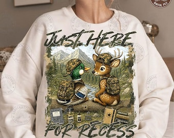 Camo Just Here For Recess Deer Duck Png: Retro Back To School Png, Camo Deer Duck Hunting Png, Camouflage, Camo School Boy, Digital Download