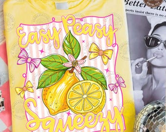 Preppy Lemon Summer PNG: Coquette Lemonade Shirt Design, Easy Peasy Girly Summer Graphic, Trendy Cute Fruit Sublimation, Digital Download