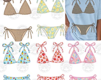 Sommarbikini PNG-paket: Leopardpatch-skjortdesign med sjöflickor, digital nedladdning