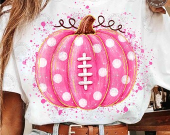 Pumpkin Football Pink Out Png: Pink Striped Football Mom Png, Game Day Png, Coquette Breast Cancer Awareness, Digital Download