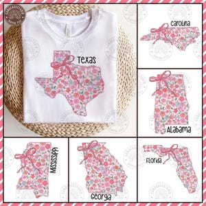 Coquette States Preppy Png Bundle, States Colorful Floral Inspired States Georgia Png, Florida,Alabama, Mississippi, Texas, Digital Download