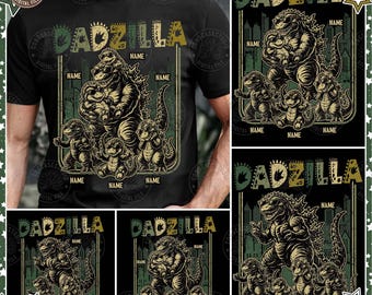 Anpassat Dadzilla pappa- och barnnamn PNG-paket: Rolig retro fars dag-tröjadesign, digital nedladdning