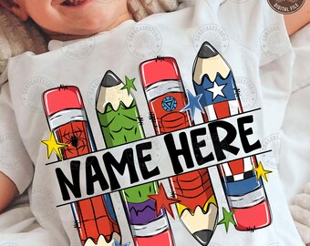 Custom Name Pencil Png: Preppy Teacher Png, Preppy Back To School Design, Superhero School Png, First Day Of School Png, Digital Download