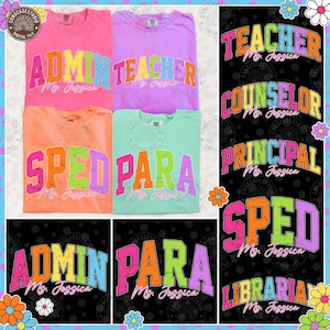 School Occupation PNG Bundle, Back to School Teacher Sped Para Counselor, Preppy First Day of School Bright Neon Girly Png, Digital Download