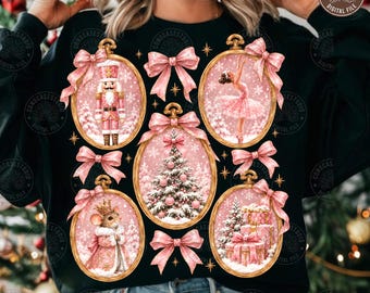 Nutcracker Coquette PNG: Pink Retro Nutcracker Design, Preppy Christmas Ballet Graphic, Girly Holiday Shirt, Coquette Xmas, Digital Download