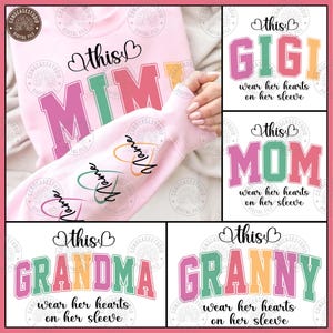 Custom This Mama/Grandma/Nana Wears Her Heart On Her Sleeve Svg Bundle, Mother&#39;s Day, Mama Heart Svg, Mom With Kids Names, Digital Download