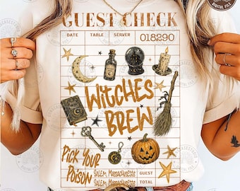 Halloween Guest Check Png: Spooky Season Png, Coquette Halloween Png, Witchy Skeleton Png, Vintage Fall Png, Halloween, Digital Download