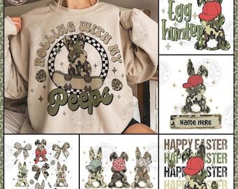 Egg Hunter Bunny PNG Bundle, Camo Easter Peep Png, Boy Bunny With Backwards Hat Design Png, Boy Easter Png, Happy Easter , Digital Download
