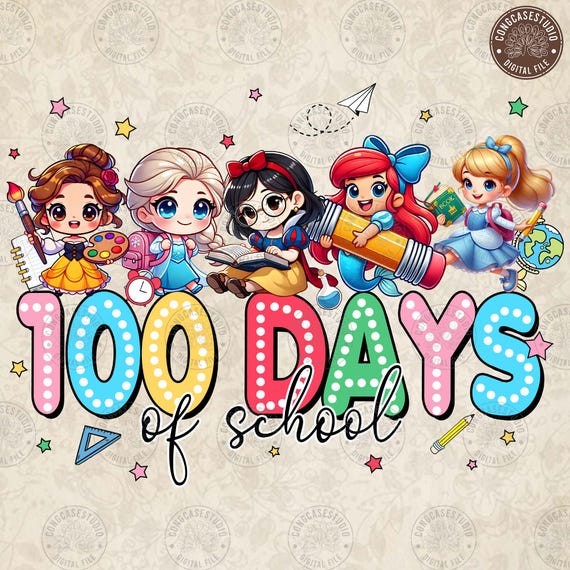 Cartoon Movie 100 Days Png, 100 Days Of School Princess Png, Coquette Bow 100 Days Of School Png, , Happy 100 Days School, Digital Download