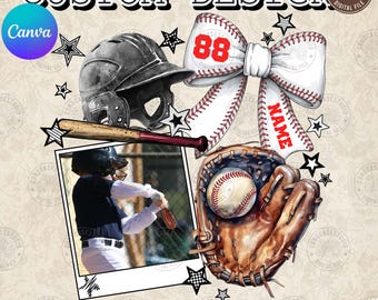 BENUTZERDEFINIERTE Baseball Canva Vorlage, Canva Vorlage Baseball Foto einfügen, Trending Canva Coquette Baseball, Baseball Mama Png, digitaler Download