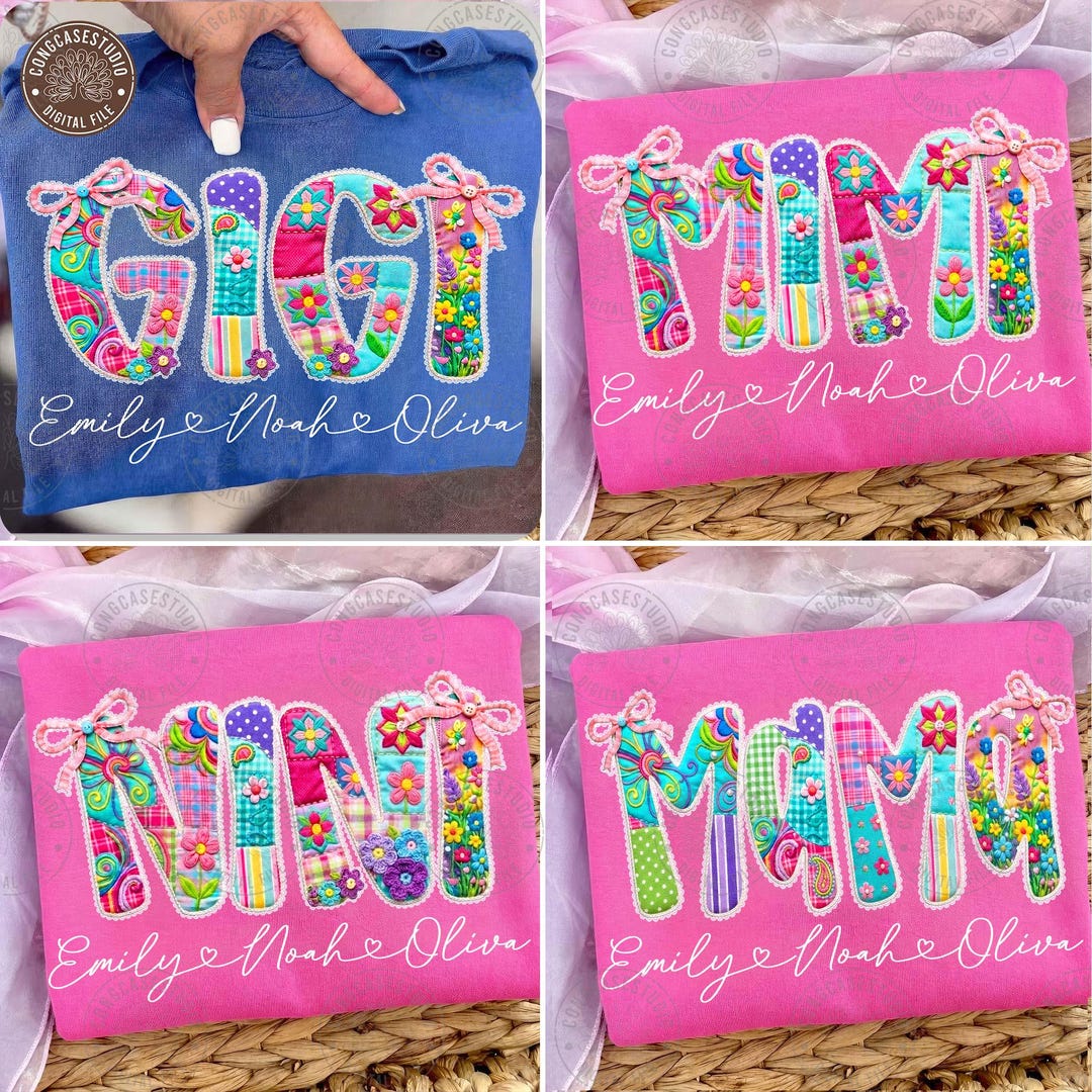 Bright Patchwork Floral Mama PNG Bundle: Grandma Core Cottagecore Quilt ...