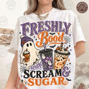 Freshly Boo'd With Scream And Sugar Png: Retro Halloween Png, Funny Ghost With Coffee Png, Halloween Png, Spooky Season, Digital Download