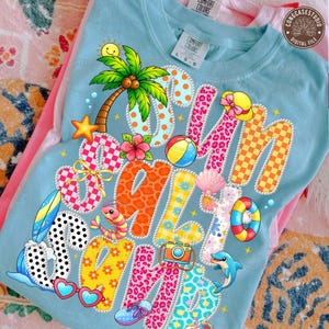 Sun Salt Sand PNG: Coquette Beach Vacation Floral Pearl Shirt Design, Blue Sea Shell Beach Life Retro Ocean Shirt, Digital Download