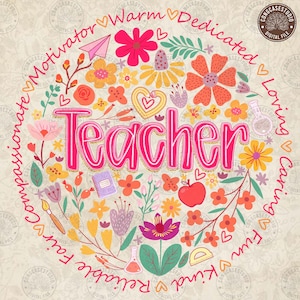 Retro Floral Teacher png, Teacher Appreciation, Teacher Png Sublimation, Teacher Shirt Design, Spring Boho Wildflowers Png, Digital Download