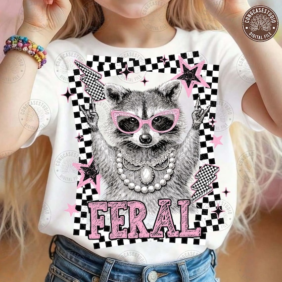 Feral Raccoon PNG: Funny Raccoon Shirt Design, Checkered Summer Vibes Graphic, Trendy Animal Meme Sublimation, Digital Download