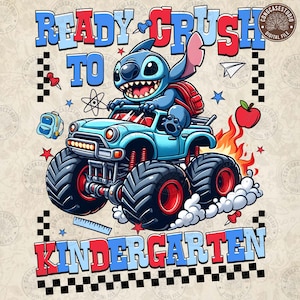 Ready To Crush Kindergarten Png, Blue Alien School Png, Cartoon Back To School Png, Gift For Kid School Png, Bruh We Back , Digital Download