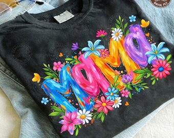 Floral Mama PNG: Diseño de pinceladas de flores primaverales coloridas, camiseta floral con pinceladas para el Día de la Madre, descarga digital
