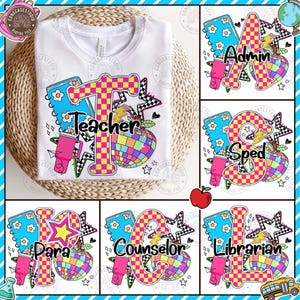 School Occupation PNG Bundle, Back to School Teacher Sped Para Counselor, Preppy Bright Neon Girly Png, Preppy School  Png, Digital Download