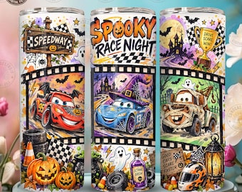 Halloween Race Car Tumbler PNG: Kids Cartoon Racing 20oz Skinny Tumbler Wrap, Spooky Truck Halloween Design, Cartoon Fall, Digital Download