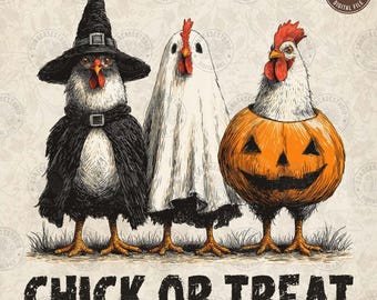 Funny Spooky Chicken PNG: Retro Halloween Chick or Treat , Digital Download
