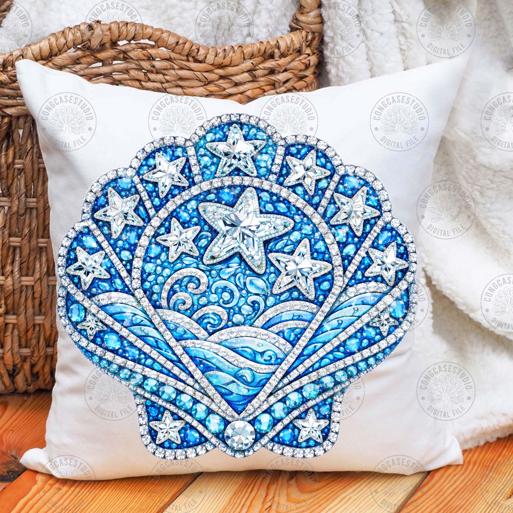 Blue Coastal Seashell PNG: Rhinestone Summer Vibes Beach Design, Trendy ...
