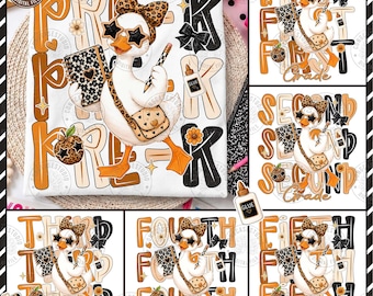Leopard Back To School Goose Png Bundle: Coquette Teacher First Day Of School, Pre-K 1st 2nd 3rd 4th Grade, Preppy Floral, Digital Download