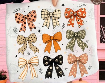Boho Fall Coquette Bow Png: Preppy Fall Bow Sublimation, Cute Pattern Pumpkin Png, Coquette Autumn, Trendy Thanksgiving, Digital Download