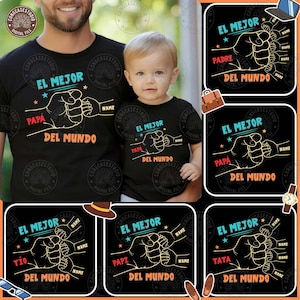 El mejor papá personalizado para niño pequeño (PNG), paquete de choque de puños Del Mundo (PNG), Papá español vintage, regalo personalizado para papá latino, descarga digital