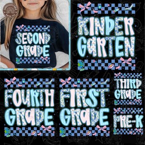 Bundle School Grade Shirt Png, Preppy Back to School Floral PNG, First Day of School Png, Kindergarten to Fourth Grade, Digital Download