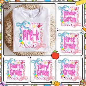 Bundle Preppy Pre-k 1st/2nd/3rd Grade Png, Back to School PNG Bundle, Coquette Teacher First Day of School Shirt Design, Digital Download