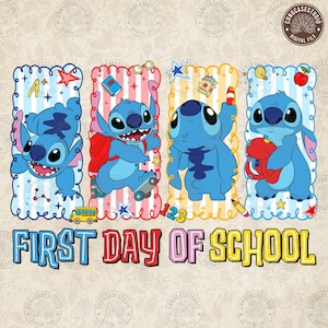Lustige Kinder zurück in die Schule Png, blau Alien Charakter Png, Cartoon zurück in die Schule, Retro Jungen Mädchen ersten Tag der Schule Png, digitaler Download