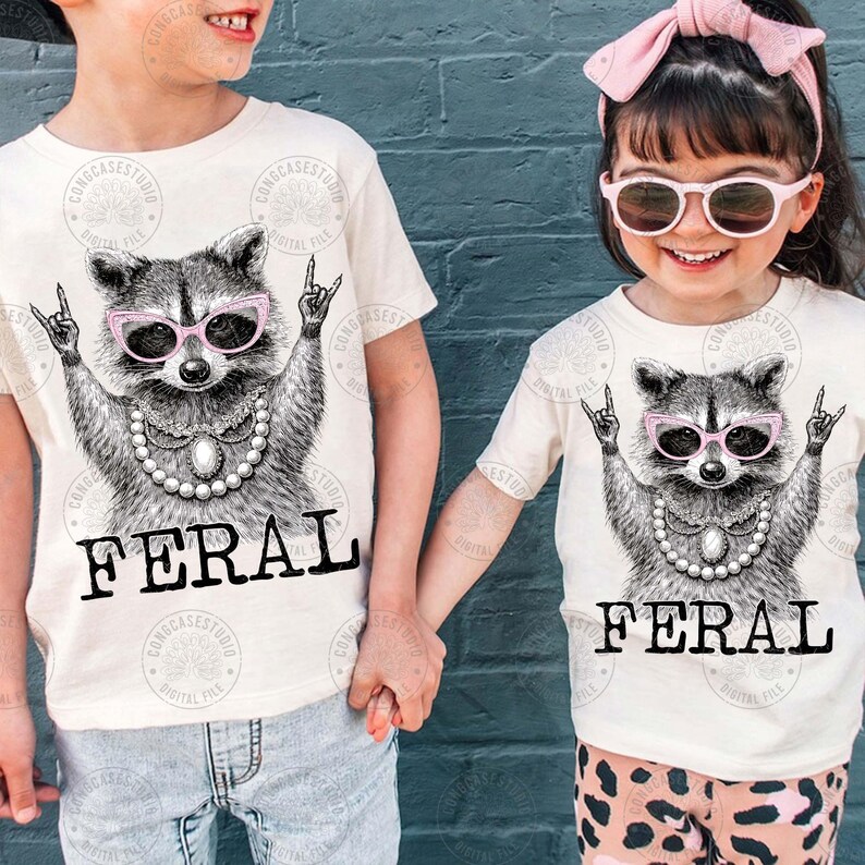 Raccoon PNG: Feral Mama Raccoon Funny Sarcastic Boujee Design, Trendy Mothers Day Humor Shirt Graphic, Digital Download image 2