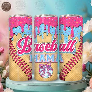 Mama Ice Cream Drip 20oz Tumbler Wrap Png Bundle, Bottle Baseball Gift For Boys 20oz Skinny Tumbler Png, Youth Baseball , Digital Download