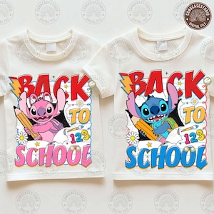 Lustige Kinder zurück in die Schule Png, Cartoon zurück in die Schule Png, Blau Alien Charakter Png, Retro Jungen Mädchen ersten Tag der Schule, digitaler Download