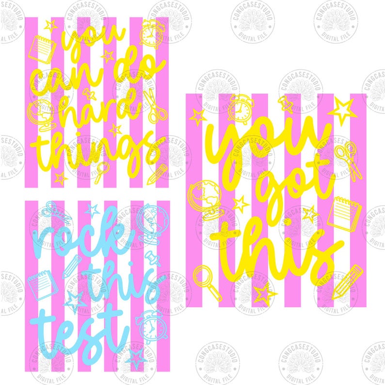 Paquete PNG para el día de la prueba: Diseño de profesora a rayas "Rock This Test No Stress Coquette", gráficos para camisetas con frases sobre las pruebas estatales, descarga digital. imagen 3